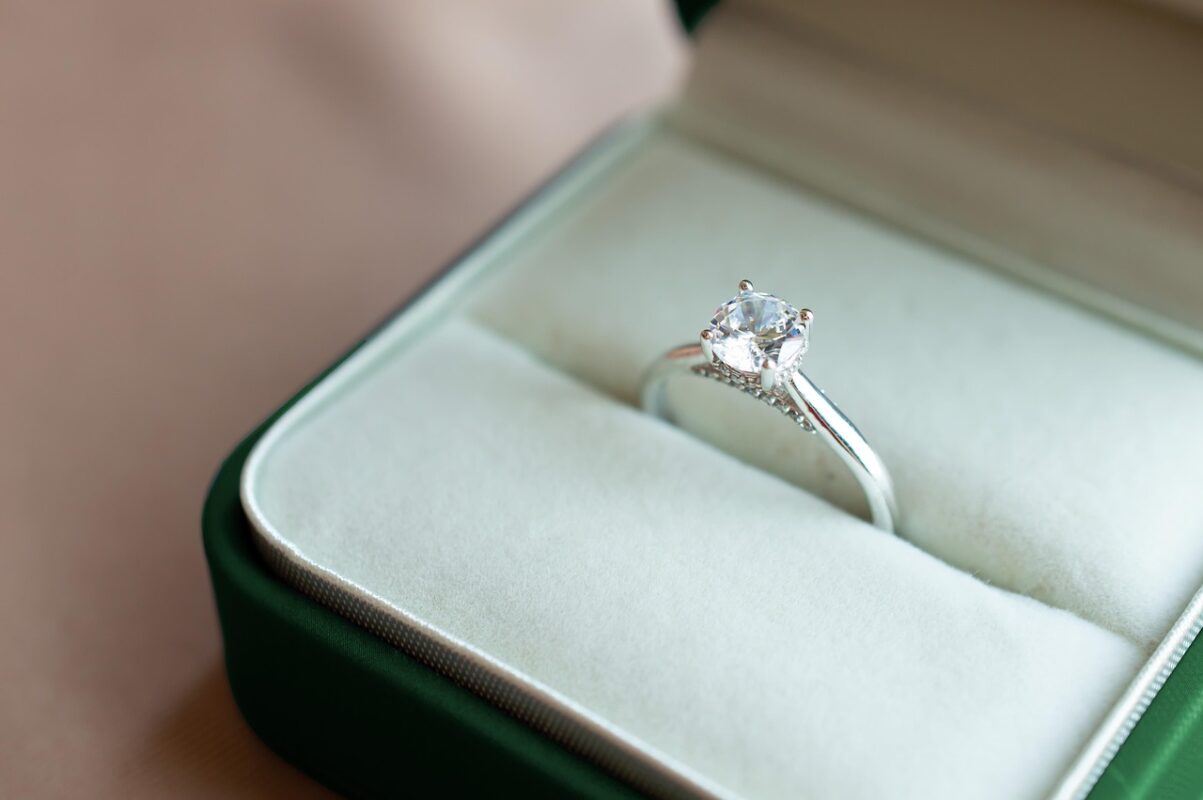 A moissanite pendant catching the light