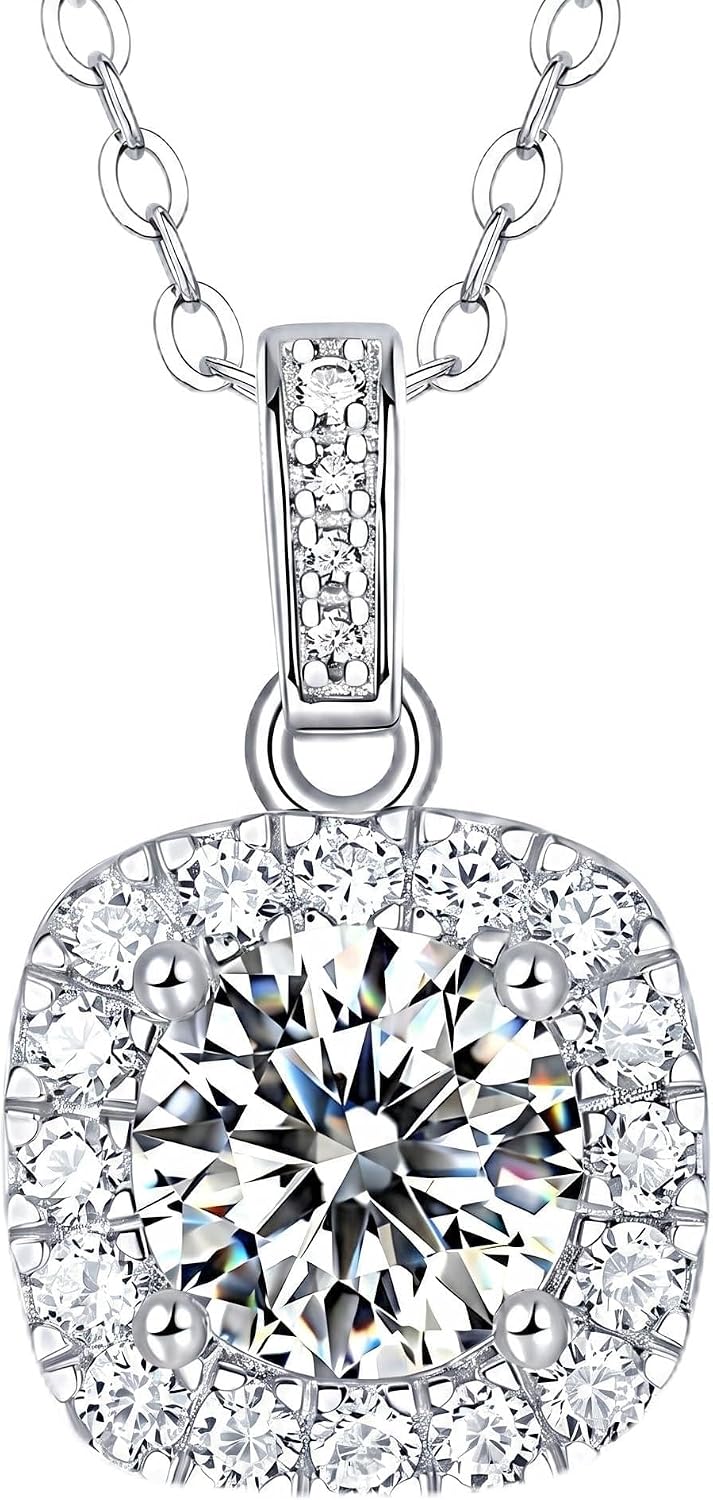 MosDawn Moissanite Cushion Cut Pendant Necklace for Women